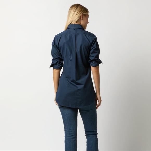 Ann Mashburn Button Up Boyfriend ShirtIn Navy Poplin Size Small Women's - Picture 6 of 16